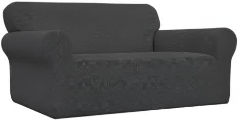 Easy-Going Stretch Oversized Loveseat Slipcover 1-Piece Sofa Cover Furniture Protector Couch Soft with Elastic Bottom for Kids Polyester Spandex Jacquard Fabric Small Checks Dark Gray
