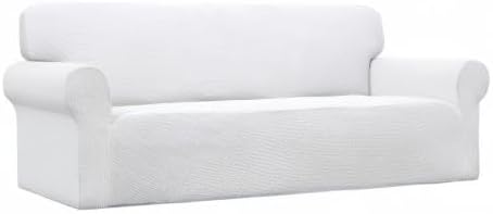 Easy-Going Stretch Sofa Slipcover 1-Piece Sofa Cover Furniture Protector Couch Soft with Elastic Bottom for Kids, Polyester Spandex Jacquard Fabric Small Checks (Sofa, Snow White)
