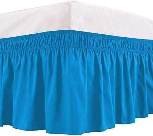 Turquoise Wrap Around Bed Skirts with 16" Drop - Three Sides Fabric Adjustable Elastic Dust Ruffle Silky Soft -600 TC Stretchy Bed Skirt-Twin XL(39"X 80") Turquoise