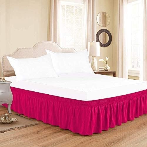 Hot Pink Wrap Around Bed Skirts with 16" Drop - Three Sides Fabric Adjustable Elastic Dust Ruffle Silky Soft -600 TC Stretchy Bed Skirt-Twin XL(39"X 80") Hot Pink
