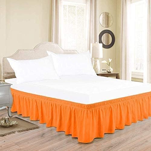 Orange Wrap Around Bed Skirts with 16" Drop - Three Sides Fabric Adjustable Elastic Dust Ruffle Silky Soft -600 TC Stretchy Bed Skirt-California King(72"X 84") Orange