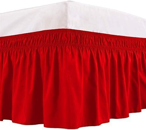 Red Wrap Around Bed Skirts with 16" Drop - Three Sides Fabric Adjustable Elastic Dust Ruffle Silky Soft -600 TC Stretchy Bed Skirt-Full(54"X 75") Red