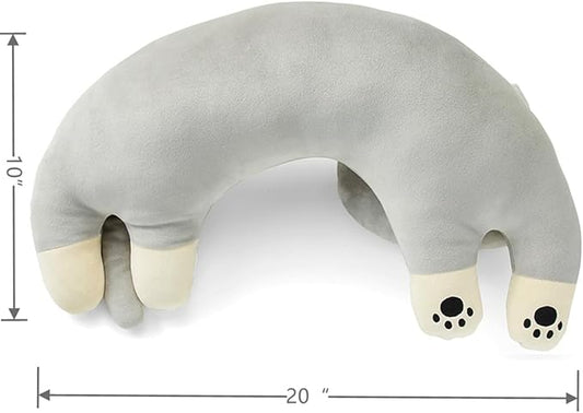 U-Shaped Cat Plush Pillow, Cute Plushies, 20" - Ultrasoft Cat Stuffed Animal, Birtday Gift (Grey)