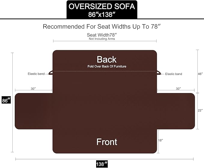 U-NICE HOME Large Sofa Cover Reversible Couch Cover for Dogs with Elastic Straps Water Resistant Furniture Protector for Pets Couch Cover for 4 Cushion Couch (Oversized Sofa, Chocolate/Chocolate)