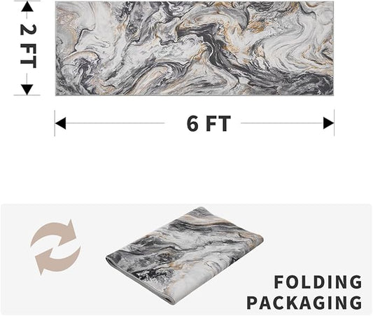 2x6 Runner Rug for Hallways Kitchen Modern Abstract Washable Runner Rug Blue Soft Non Slip Marble Carpet Runner for Laundry Entryway Bedroom Bathroom