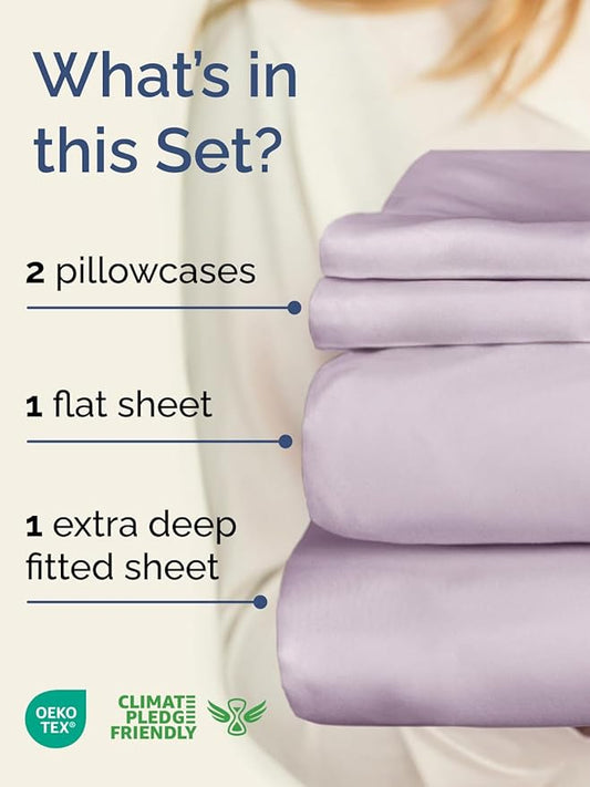Extra Deep Twin Sheet Set - 4 Piece Breathable and Cooling Sheets - Hotel Luxury Bed Sheets Set - Easy Fit - Soft, Wrinkle Free and Comfy Sheets Set - Light Lavender Sheet Set with Extra Deep Pockets