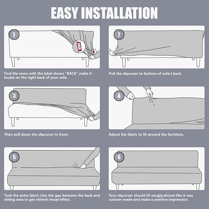 molasofa Leather Like Stretch Futon Slipcover Armless Futon Bed Sofa Cover Furniture Protector with Elastic Bottom, Soft and Washable Futon Cover for Sofa Bed Stay in Place(Larger, Navy Blue)