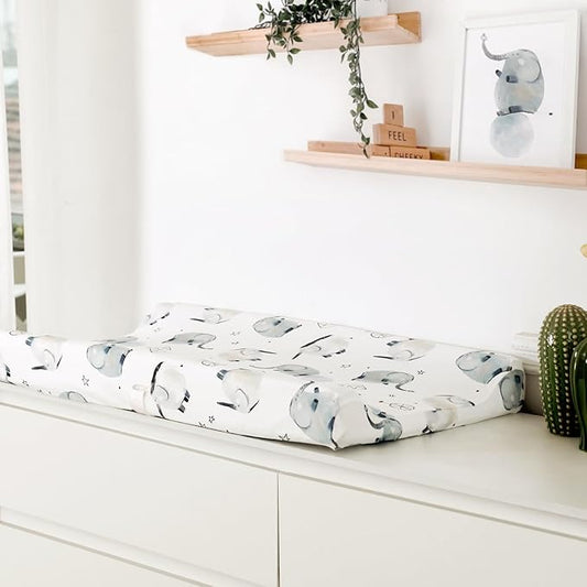 GRSSDER Stretch Ultra Soft Jersey Knit Changing Pad Cover Set 2 Pack, Change Table Pad Covers Fit 32"/34" x 16" Pads Safe and Snug, Cute Diaper Changing Pad Covers of Elephant Print