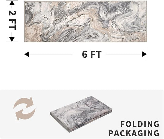 2x6 Runner Rug for Hallways Kitchen Modern Abstract Washable Runner Rug Blue Soft Non Slip Marble Carpet Runner for Laundry Entryway Bedroom Bathroom