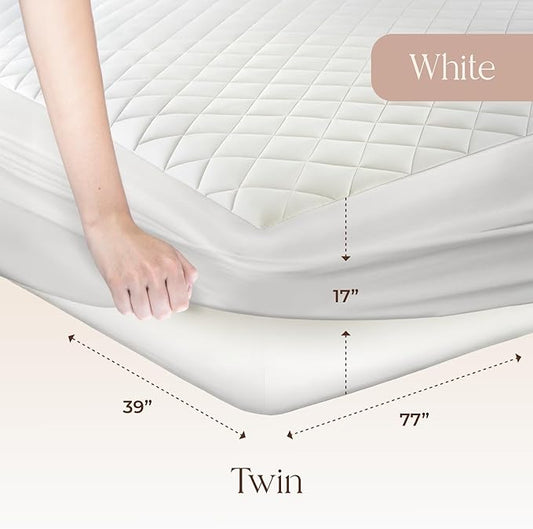 100% Cotton Organic Mattress Pad - Luxury Quilted Mattress Topper Protector Plush & Breathable Machine Washable Design - Fairtrade & GOTS Certified Premium 400GSM Thick with Deep Pocket (Twin)