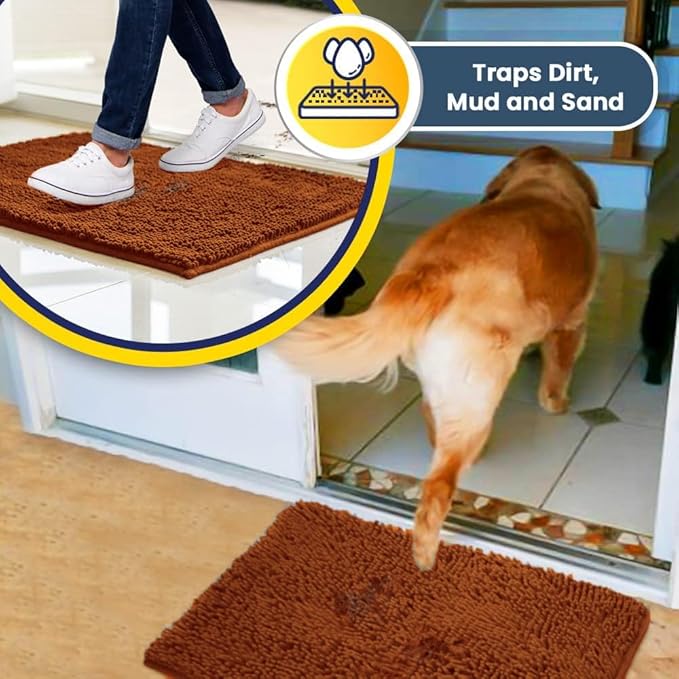 Muddy Mat® Shown on TV – Super Absorbent Door Mat Indoor, Microfiber Quick Dry Chenille Entryway Rug, Non-Slip Front Door Mat, Indoor Mats for Entryway, Machine Washable Pet Rug, Orange 36"x60"