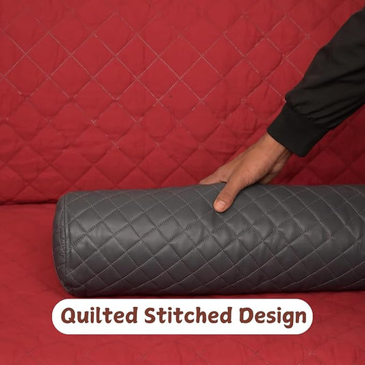 Neck Roll Pillow Cushion Cover, 22x5 Inch Full Moon Round Bolster Pillow Case, Cylinder Soft Lambskin Leather Pillowcase for Head, Spine & Neck Support During Sleep - Quilted Charcoal Grey Pack of 2