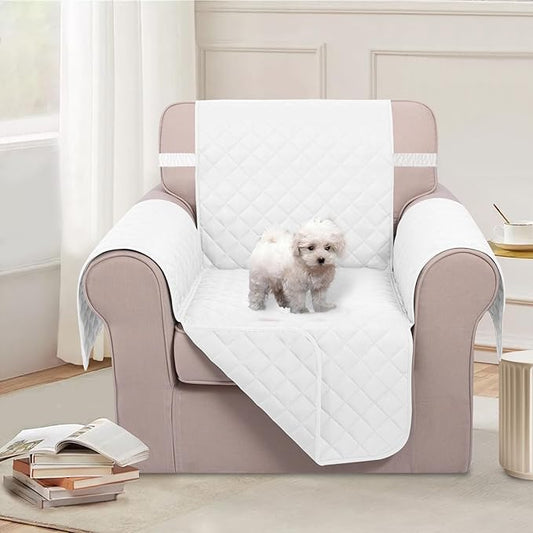 U-NICE HOME Recliner Chair Covers Reversible Chair Cover Pet Covers for Dogs with Elastic Straps Water Resistant Diamond Quilted (23''Recliner Small, White/White)