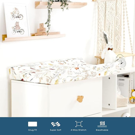 GRSSDER Stretchy Ultra Soft Jersey Knit Changing Pad Cover Set 2 Pack, Stylish Breathable and Come with The Buckle Strap Holes, Universal Fitted Safe and Snug