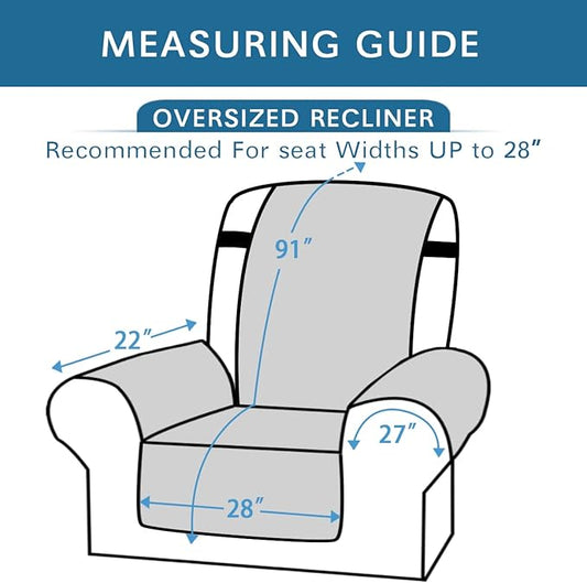 H.VERSAILTEX Reversible Quilted Recliner Covers Water Resistant Furniture Protector for Reclienr Chair with Elastic Straps for Pets Kids Sitting Width Up to 28"(Oversized Recliner, Khaki/Beige)