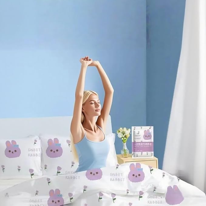 E I F E R Disposable Bed Sheets Fitted Sheet, Disposable Travel Sheets for Travel with Quilt Cover and Pillowcase, Disposable Bedding Travel Bedding Disposable Sheets for Hotel Hospital 4 PCS