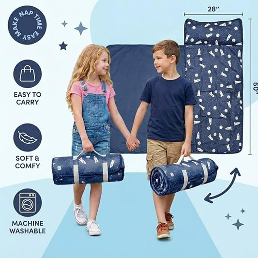 Toddler Nap Mat with Removable Pillow and Blanket (21" x 48") - Soft Sleep Mats for Kids, Daycare, Preschool, Travel - Machine Washable Roll Up Sleeping Bag - Nap Mat by Zunee