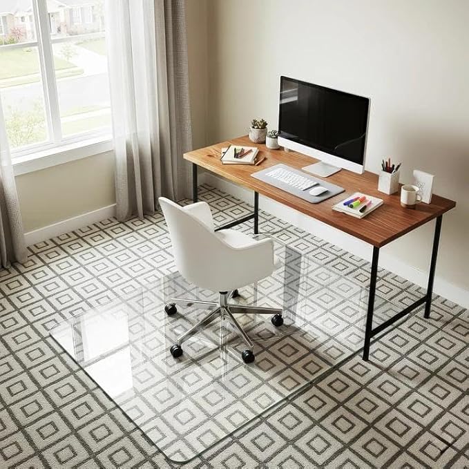 36"x48" Tempered Glass Office Chair Mat for Carpet & Hardwood Floor, 1/6" Thick Clear Floor Protector Desk Chair Mat with Rounded and Polished Edges