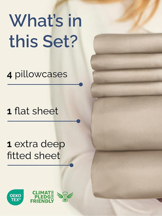 Extra Deep Cal King Sheet Set - 6 Piece Breathable & Cooling Sheets - Hotel Luxury Bed Sheets Set - Easy & Secure Fit - Soft, Wrinkle Free & Comfy Sheets Set - Cream Sheet Set with Extra Deep Pockets
