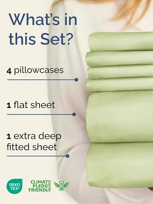 Extra Deep King Sheet Set - 6 Piece Breathable & Cooling Sheets - Hotel Luxury Bed Sheets Set - Easy & Secure Fit - Soft, Wrinkle Free & Comfy Sheets Set - Light Sage Sheet Set with Extra Deep Pockets