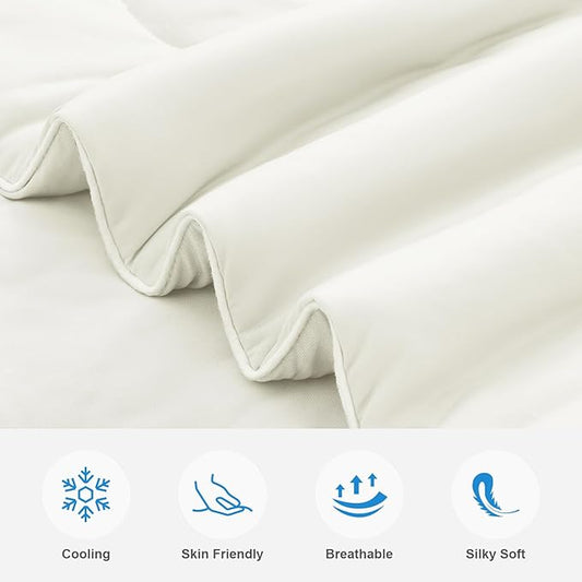 EASELAND Cooling Comforter Twin, Cold Touch Fabric Absorbs Body Heat, Double-Sided Cool Design Soft Fluffy Cooling Blanket for Night Sweats Hot Sleeper (Beige, Twin(68"X90"))
