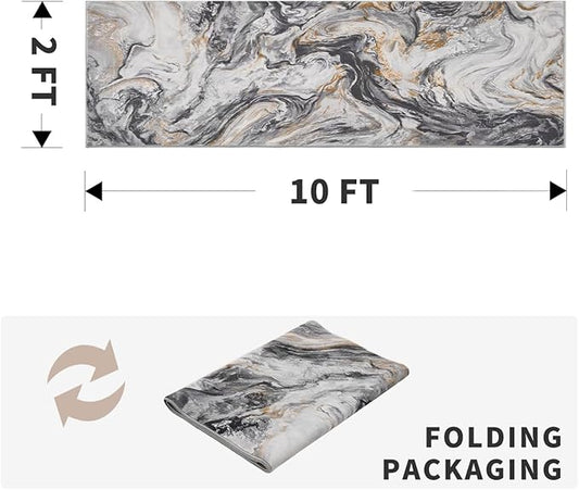 2x10 Runner Rug for Hallways Kitchen Modern Abstract Washable Runner Rug Blue Soft Non Slip Marble Carpet Runner for Laundry Entryway Bedroom Bathroom