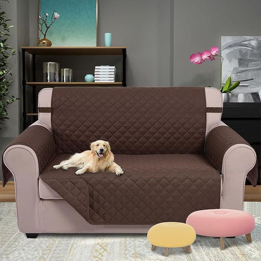 U-NICE HOME Loveseat Sofa Cover Reversible Couch Covers for 2 Cushion Couch for Dogs Furniture Protector Cover with Elastic Straps Water Resistant(Loveseat Small, Chocolate/Chocolate)