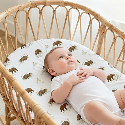 Gllquen Baby Bassinet Sheets 4 Pack, Breathable Cozy Fitted Mattress Sheet, Elastic Travel Crib Fashionable Pattern, Standard Cradle Safe Sheets for Baby Boys Girls 32"x16"(Forest Tale)