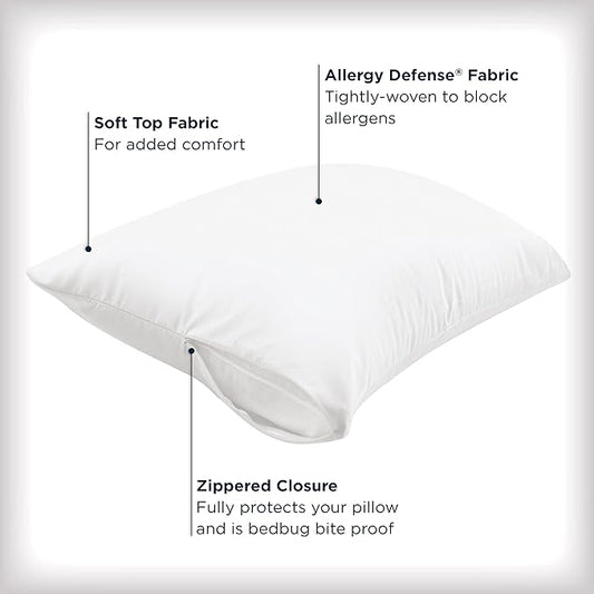 Set of 2 King AllerEase Pillow Protectors - Moisture Wicking, Advanced Allergy Protection - Premium Polyester, Zippered Protectors