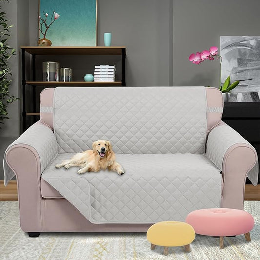 U-NICE HOME Loveseat Sofa Cover Reversible Couch Cover for Dogs with Elastic Straps Water Resistant Furniture Protector for Pets Couch Cover for 2 Cushion Couch (Loveseat, Light Grey/Light Grey)