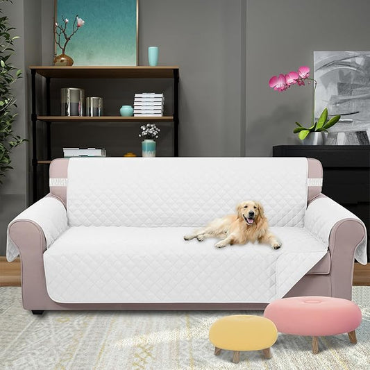 U-NICE HOME Large Sofa Cover Reversible Couch Cover for Dogs with Elastic Straps Water Resistant Furniture Protector for Pets Couch Cover for 4 Cushion Couch (Oversized Sofa, White/White