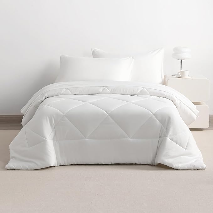 5-Piece Twin Comforter Set with Sheets – Soft and Breathable All-Season Twin Bed in a Bag, Down Alternative Comforter Set for Kids or Teens, White