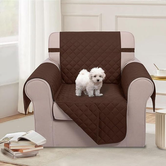 U-NICE HOME Recliner Chair Covers Reversible Chair Cover Pet Covers for Dogs with Elastic Straps Water Resistant Diamond Quilted (23''Recliner Small, Brown/Brown)