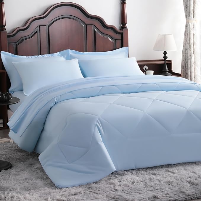 NTBAY Queen Comforter Set with Sheets, 7 Pieces Soft and Breathable Queen Bedding Set, Bed in a Bag, Down Alternative Comforter Set Solid Color All Season, Queen Bedding Set, Aqua