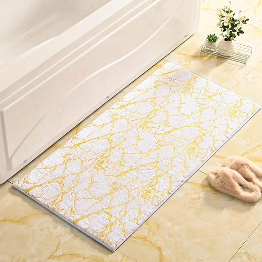 QJHOMO Marble Bathroom Runner Rug Gold Decor Long Bathroom Rugs White Bath Mat Non Slip Super Absorbent Bathmat Machine Washable Floor Carpet for Tub, Shower, Bedroom (24x48 inch)