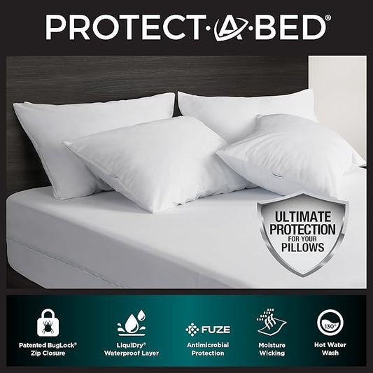 Protect-A-Bed AllerZip King 20" x 36" Pillow Protectors (Set of 2), Bed Bug and Dust Mite Proof, Noiseless and Odor-Resistant Pillow Covers, 100% Waterproof, Machine Washable
