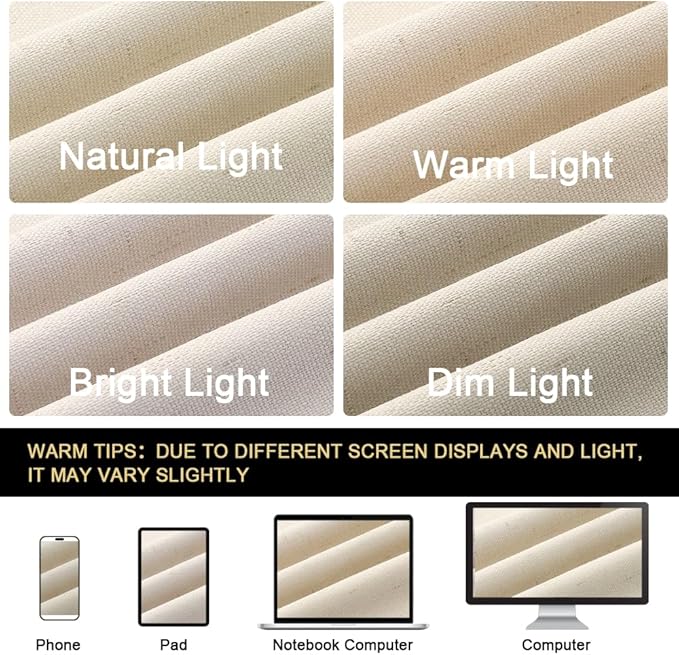 PrinceDeco Blackout Curtains 100% Blackout Linen Textured Curtains for Bedroom Solid Thermal Insulated with White Liner Grommet Room Darkening Curtains & Drapes, Set of 2, 52" W x 63", Bleached Sand