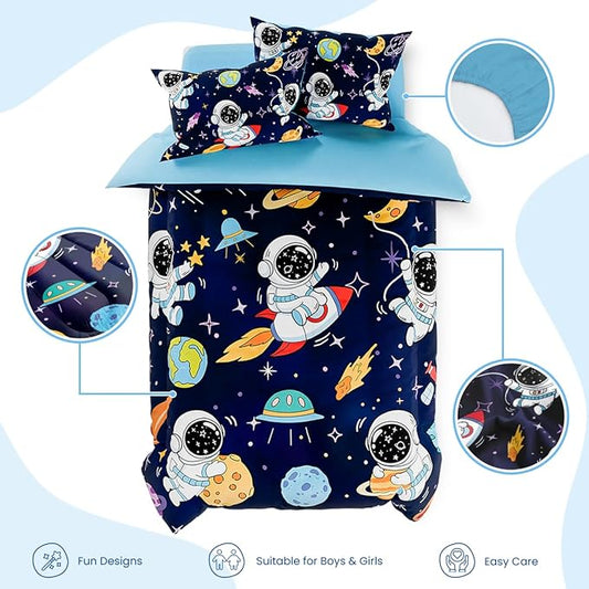 SANDJEST Astronaut Bedding Sets for Boys, Ultra Soft Microfiber Comforter Set with 3-Pieces, Comforters Sets for Kids Children Boy Bedroom Decor
