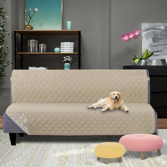 U-NICE HOME Futon Sofa Covers Reversible Sofa Slipcover Armless Cover Furniture Protector Couch Cover Water Resistant (Futon, Sand/Beige)
