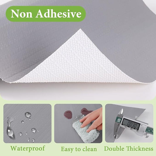 Shelf Liners for Kitchen Cabinets 17in x 30FT Non Adhesive Drawer Liner Grey Thickened Shelf Liner Paper Strong Non-Slip Easy to Clean for Tool Box Refrigerator with Knife and Tape Measure