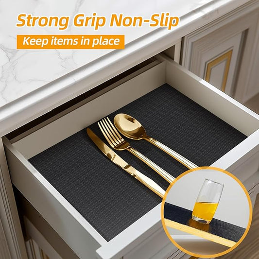 Shelf and Drawer Liner for Kitchen Cabinets Non-Adhesive, Strong Grip Non-Slip Thickened Cabinet Liners for Shelves, Waterproof Mats for Dresser Cupboard, Black, 17 in x 20 Feet