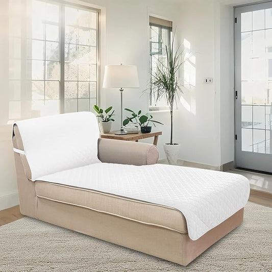 U-NICE HOME Sectional Couch Cover for Dogs Chaise Lounge Reversible Sofa Cover Furniture Protector Cover for Pets with Elastic Adjustable Strap (Chaise Lounge, White/White)