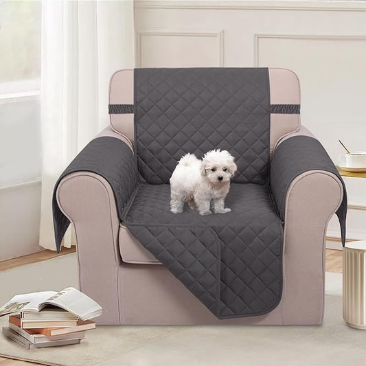 U-NICE HOME Recliner Chair Covers Reversible Chair Cover Pet Covers for Dogs with Elastic Straps Water Resistant Diamond Quilted (23''Recliner Small, Dark Grey/Dark Grey)