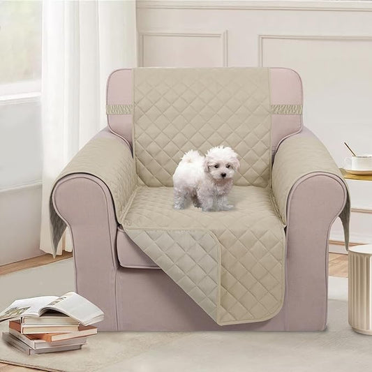 U-NICE HOME Recliner Chair Covers Reversible Chair Cover Pet Covers for Dogs with Elastic Straps Water Resistant Diamond Quilted (23''Recliner Small, Sand/Beige)