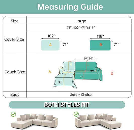 MYSKY HOME Couch Cover for Sectional Sofa, 2 Pieces Couch Covers for L Shape Sofa Geometrical Sofa Slipcovers for 2-3 Cushion Couch Sofa Throws for Pets, Kids (71"x118"+71"x118", Frost Grey)
