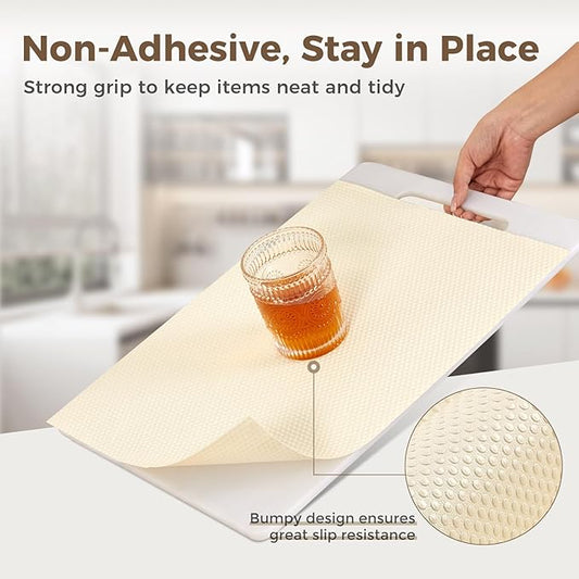 100% EVA Shelf Liner for Kitchen Cabinet, 18" x 120" Drawer Liners Non Adhesive Non Slip Waterproof Plastic Paper, Dresser Pantry Bathroom Refrigerator Protector, Cream