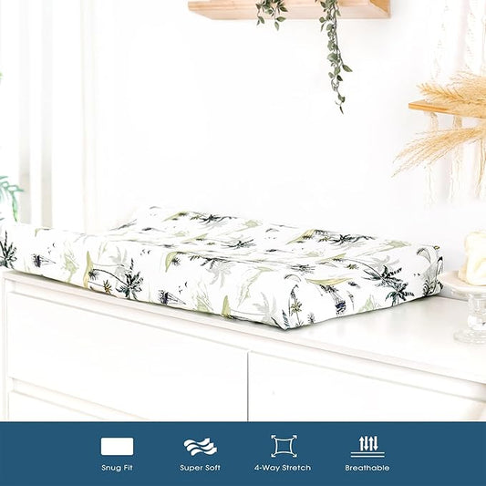 GRSSDER Stretch Ultra Soft Jersey Knit Changing Pad Cover Set 2 Pack, Change Table Pad Covers Fit 32"/34" x 16" Pads Safe and Snug, Sunny Holiday Pattern