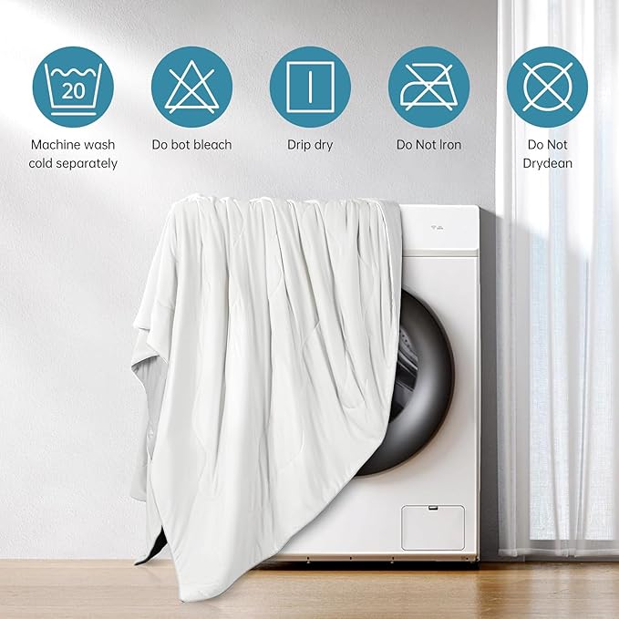 EASELAND Cooling Comforter Queen, Cold Touch Fabric Absorbs Body Heat, Double-Sided Cool Design Soft Fluffy Cooling Blanket for Night Sweats Hot Sleeper(White, Queen(90"x90"))
