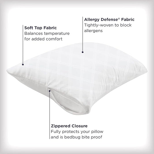 Set of 2 Standard/Queen AllerEase Pillow Protectors - Temperature Balancing, Allergist Recommended - Premium Breathable, Zippered Protectors
