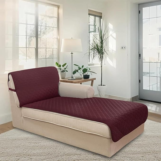 U-NICE HOME Sectional Couch Cover for Dogs Chaise Lounge Reversible Sofa Cover Furniture Protector Cover for Pets with Elastic Adjustable Strap (Chaise Lounge, Burgundy/Tan)